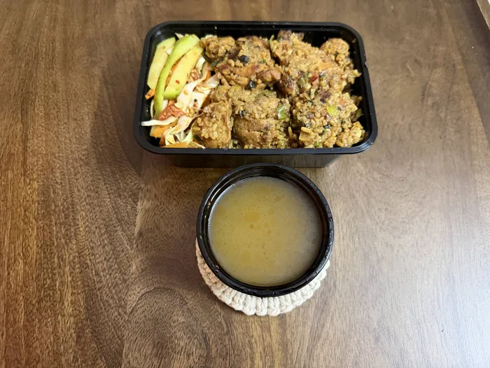 Miso ginger chicken with crunchy salad and miso soup