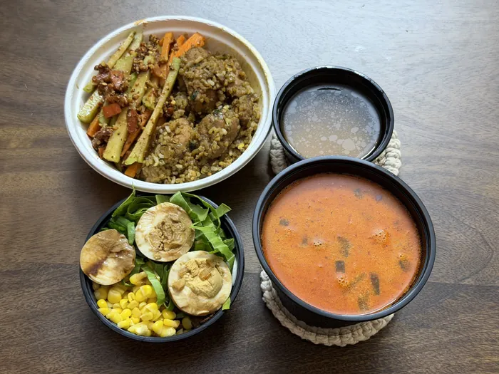 Firecracker Ramen + Miso Chicken Rice with miso soup